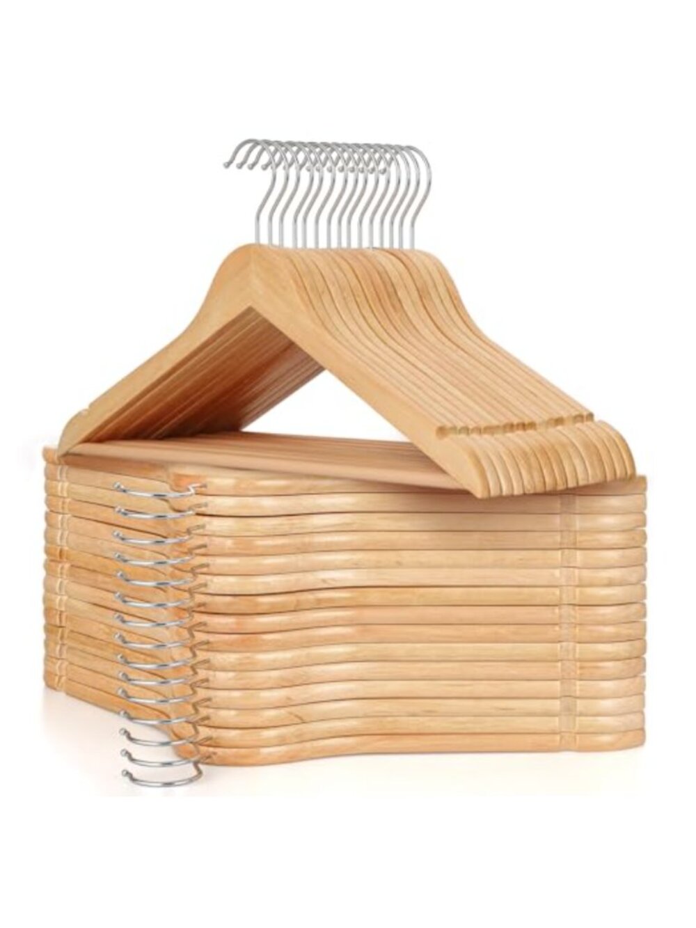 Wooden Hangers 30 Pack Solid Wood Coat Hangers with Non-Slip Pant Bar & 360°